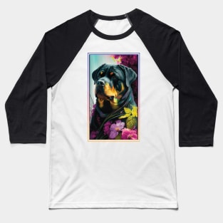 Rottweiler Dog Vibrant Tropical Flower Tall Digital Oil Painting Portrait Baseball T-Shirt